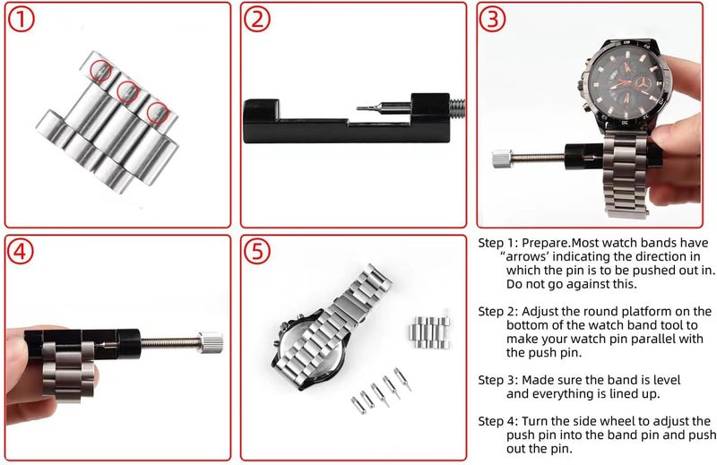 Kinobo Watch Link Removal Kit, Tools to Adjust and Remove Bracelets，Pin Remover for Sizing Strap，Watch Band Adjustment Tool Kit with Extra Replacement - Image 5